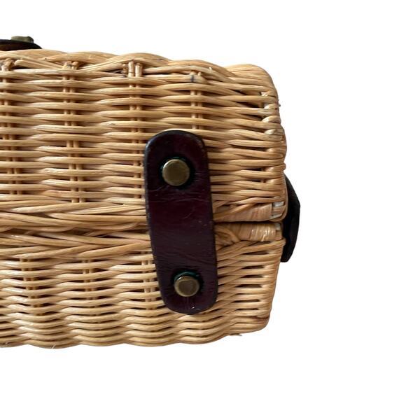 Vintage 60's 70's ETIENNE AIGNER Wicker Rattan Handbag with Leather Strap Brown - Picture 9 of 15